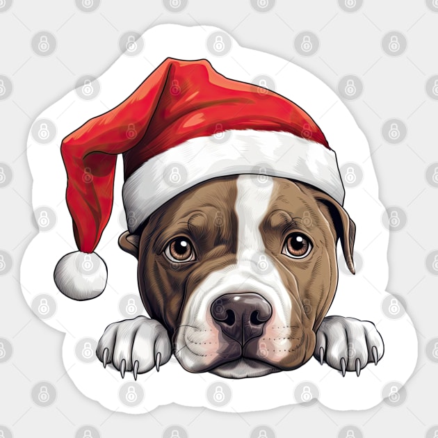 Christmas Peeking American Staffordshire Terrier Dog Sticker by Chromatic Fusion Studio